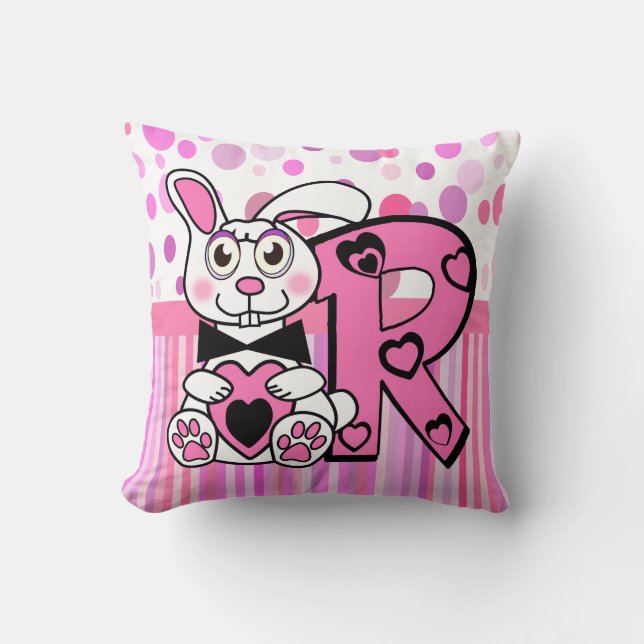 R rabbit kid's name initial cushion (Front)