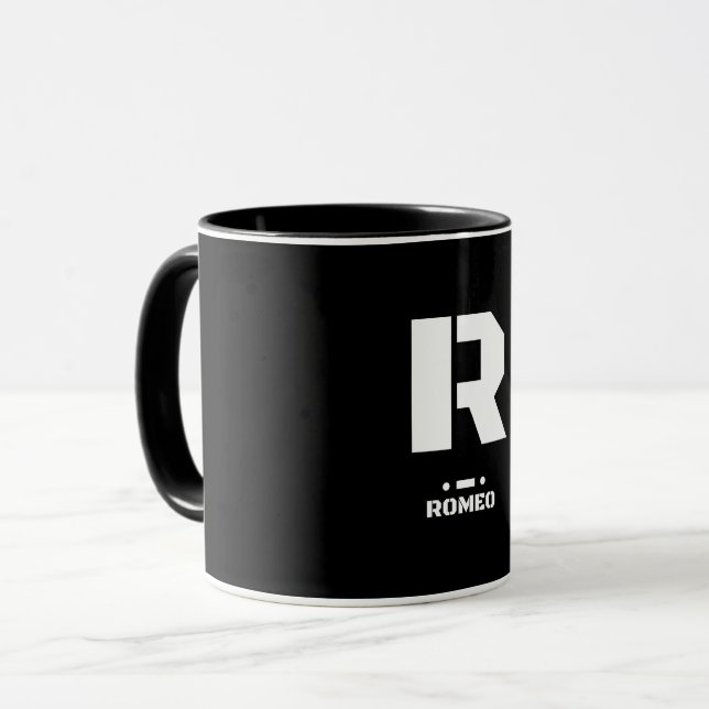 R(Romeo) NATO Phonetic Alphabet & Morse Code Mug (Front Left)