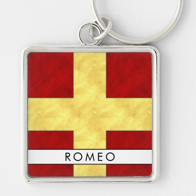R Romeo Nautical Signal Flag + Your Name Key Ring (Front)
