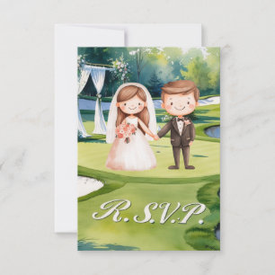 R.S.V.P. GOLF Wedding with golf ball on green  RSVP Card