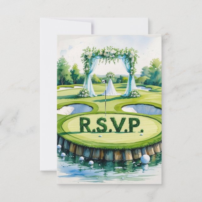 R.S.V.P. GOLF Wedding with golf ball on green  RSVP Card (Front)