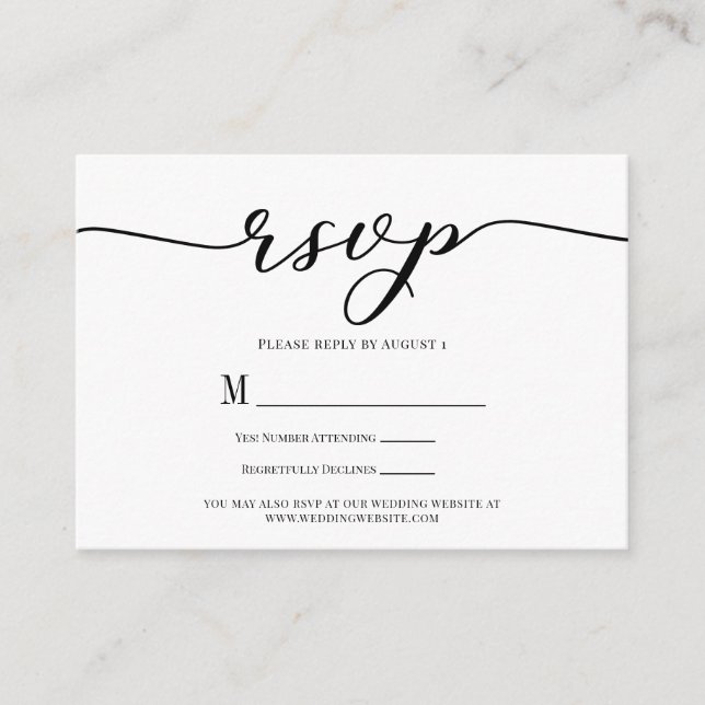 R.S.V.P. Wedding Reply Enclosure Card Black Script (Front)