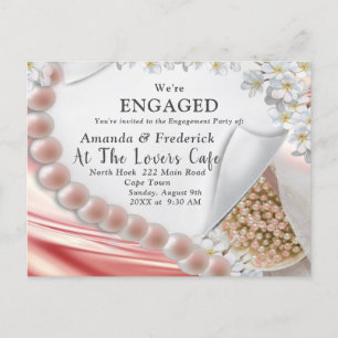 R Silk & Pearls Engagement Inv Invitation Postcard
