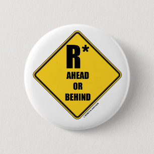R-Star Ahead Or Behind Yellow Diamond Warning Sign 6 Cm Round Badge