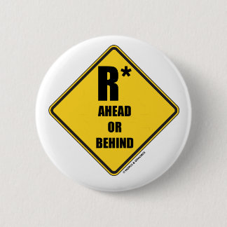 R-Star Ahead Or Behind Yellow Diamond Warning Sign 6 Cm Round Badge