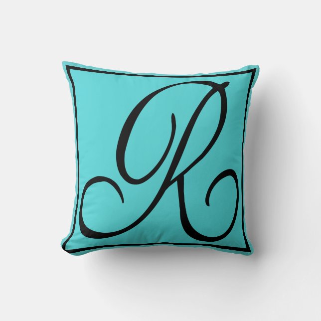R - The Letter R on Aqua Background Cushion (Front)