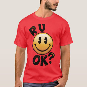 R U OK Vintage Smiley Face Mental Health T-Shirt