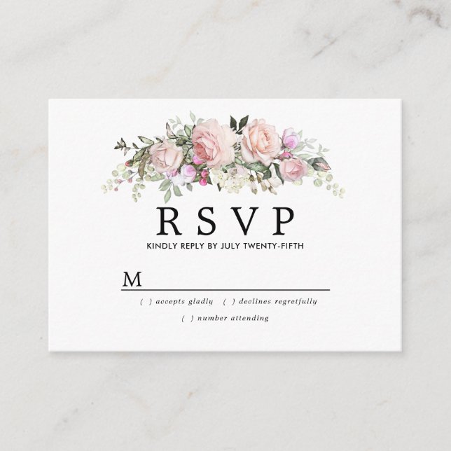 R ustic Blush Pink Floral Sweet 16 Party RSVP Enclosure Card (Front)