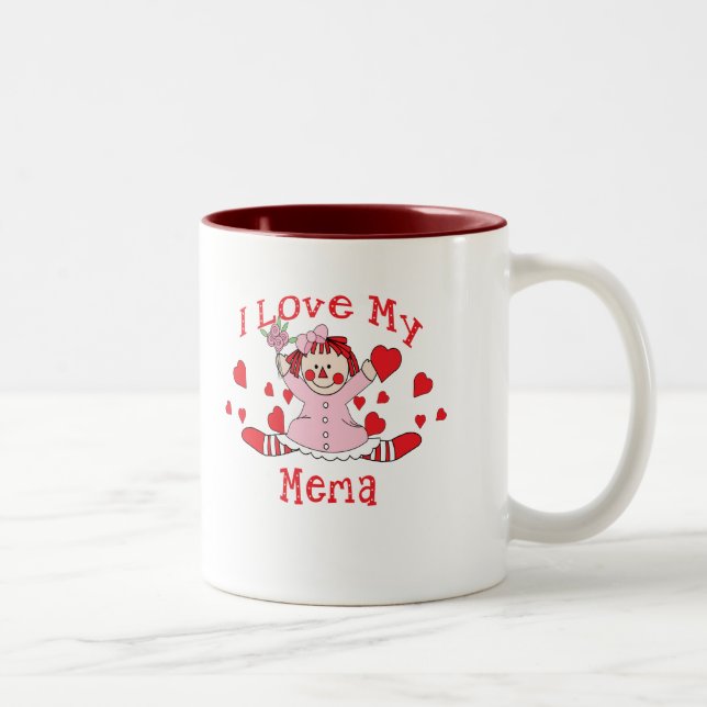 ra love memaI love My Mema Rag Doll & Hearts Two-Tone Coffee Mug (Right)