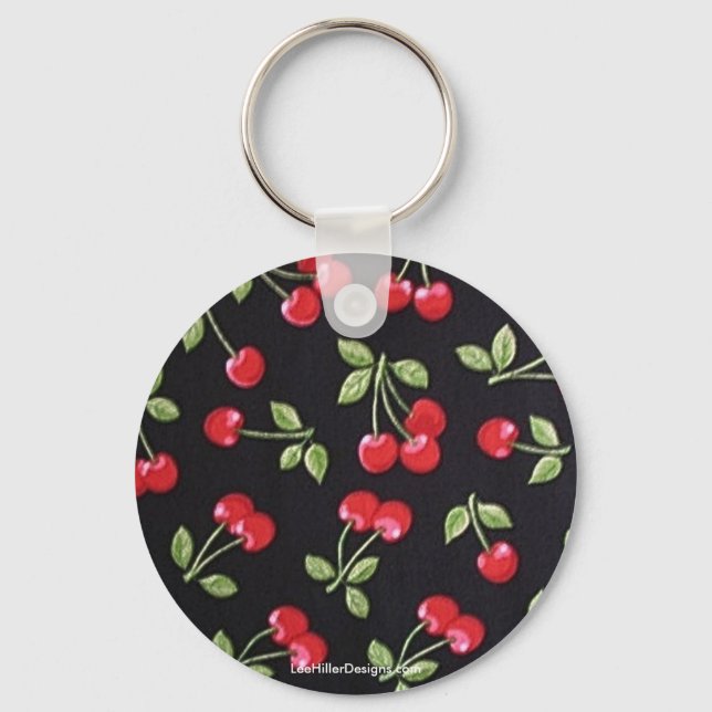 rab billy Rockabilly Red Cherries on Black  Gifts Key Ring (Front)