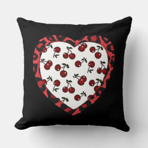 RAB cherries Leopard Print Heart Rockabilly Cushion