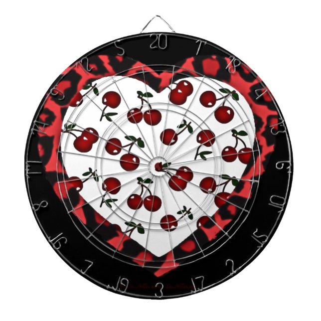 RAB cherries Leopard Print Heart Rockabilly Dartboard (Front)