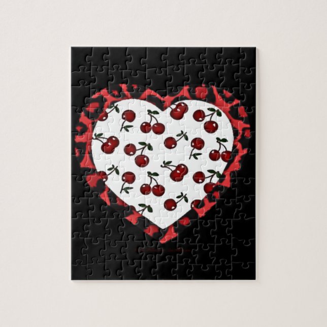 RAB cherries Leopard Print Heart Rockabilly Jigsaw Puzzle (Vertical)