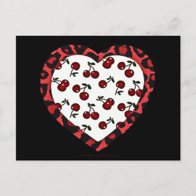 RAB cherries Leopard Print Heart Rockabilly Postcard (Front)