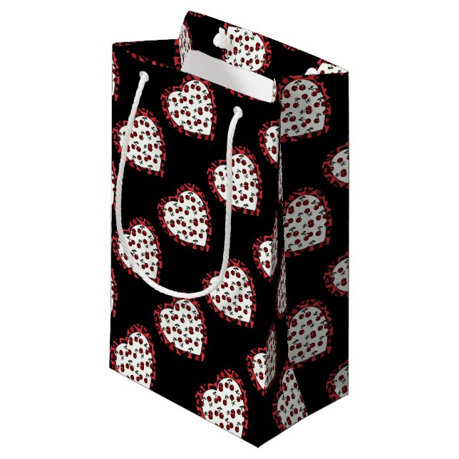 RAB cherries Leopard Print Heart Rockabilly Small Gift Bag (Front Angled)