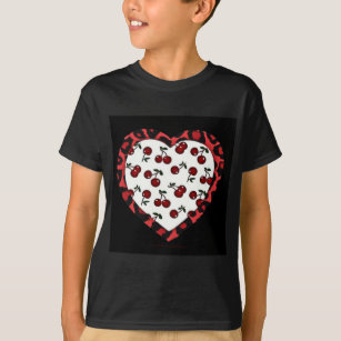 RAB cherries Leopard Print Heart Rockabilly T-Shirt