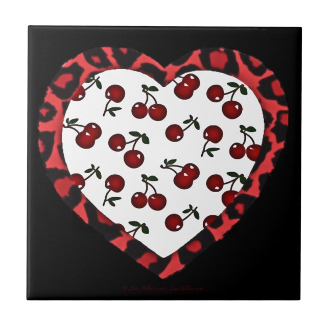 RAB cherries Leopard Print Heart Rockabilly Tile (Front)