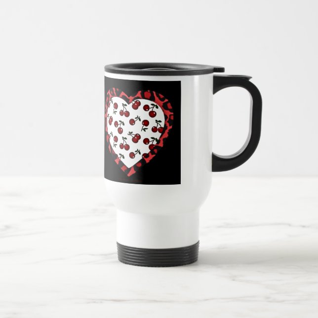 RAB cherries Leopard Print Heart Rockabilly Travel Mug (Right)