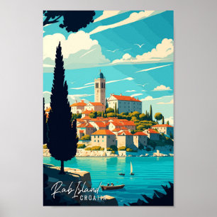 Rab Island Croatia vintage travel art illustration Poster