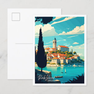 Rab Island Croatia vintage travel illustration Postcard