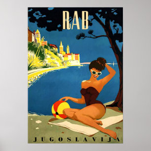 Rab, isle, Yugoslavia, bikini woman on the beach Poster