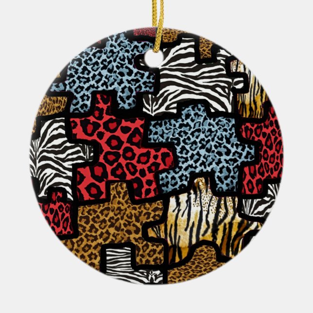 RAB Rockabilly Animal Print Puzzle Ceramic Tree Decoration (Front)