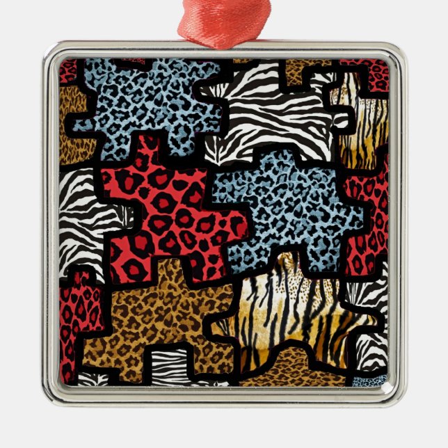 RAB Rockabilly Animal Print Puzzle Metal Tree Decoration (Front)