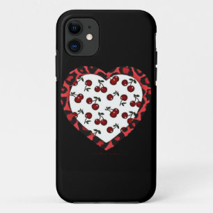 RAB Rockabilly Cherries Leopard Print Heart iPhone 11 Case