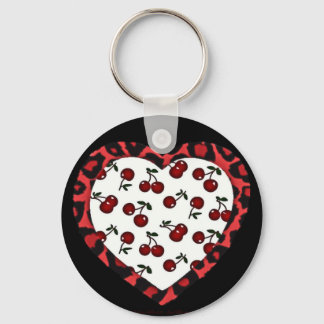 RAB Rockabilly Cherries Leopard Print Heart Key Ring