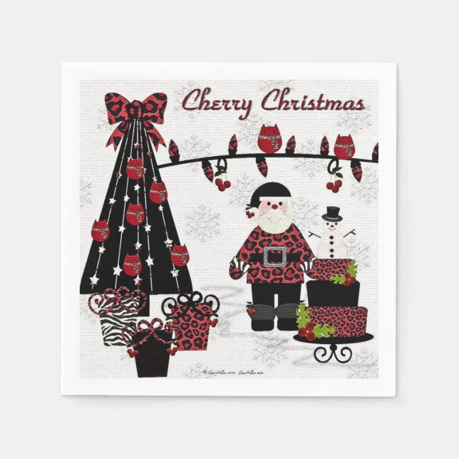 RAB Rockabilly Cherry Christmas Santa Paper Napkin (Front)