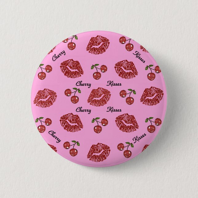 RAB Rockabilly Cherry Kisses on Pink 6 Cm Round Badge (Front)