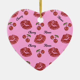 RAB Rockabilly Cherry Kisses on Pink Ceramic Tree Decoration
