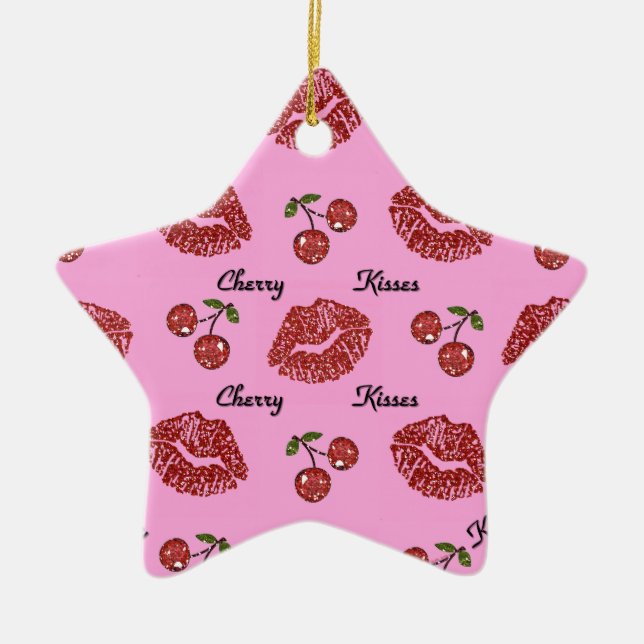 RAB Rockabilly Cherry Kisses on Pink Ceramic Tree Decoration (Front)