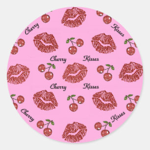 RAB Rockabilly Cherry Kisses on Pink Classic Round Sticker