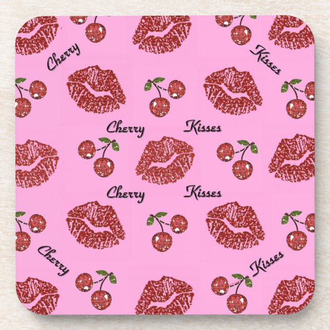 RAB Rockabilly Cherry Kisses on Pink Coaster (Front)