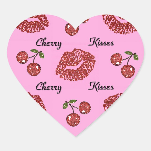 RAB Rockabilly Cherry Kisses on Pink Heart Sticker (Front)