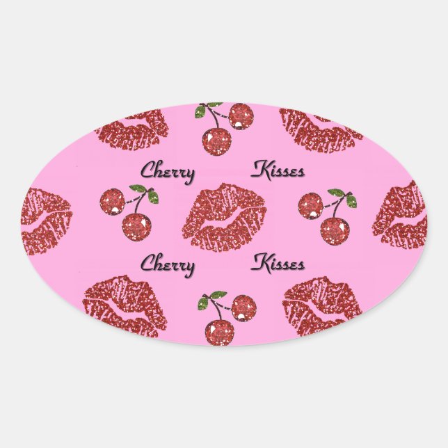 RAB Rockabilly Cherry Kisses on Pink Oval Sticker (Front)