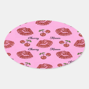 RAB Rockabilly Cherry Kisses on Pink Oval Sticker