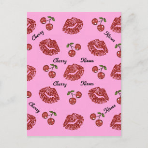 RAB Rockabilly Cherry Kisses on Pink Postcard