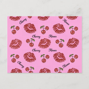 RAB Rockabilly Cherry Kisses on Pink Postcard