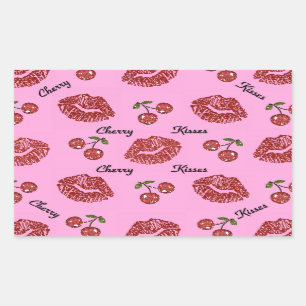 RAB Rockabilly Cherry Kisses on Pink Rectangular Sticker