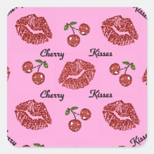RAB Rockabilly Cherry Kisses on Pink Square Sticker