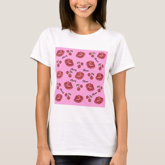 RAB Rockabilly Cherry Kisses on Pink T-Shirt (Front)