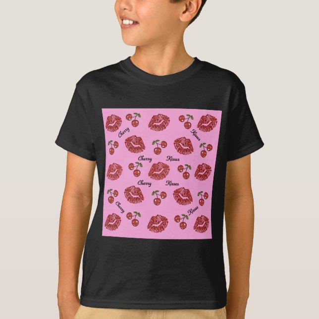 RAB Rockabilly Cherry Kisses on Pink T-Shirt (Front)