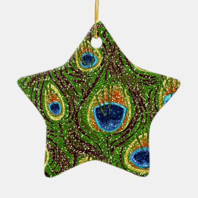 RAB Rockabilly Colourful Peacock Feathers Print Ceramic Tree Decoration (Front)