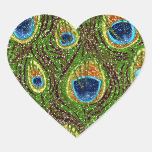 RAB Rockabilly Colourful Peacock Feathers Print Heart Sticker