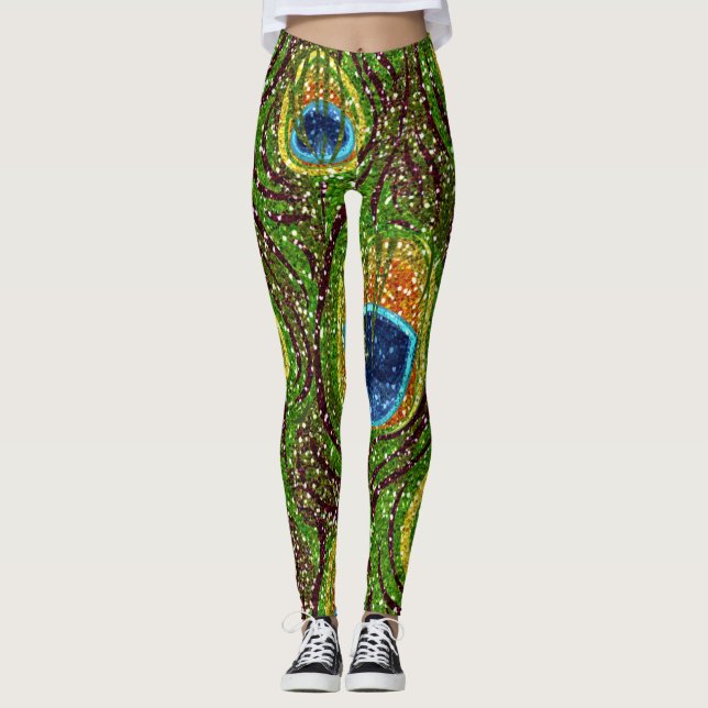 RAB Rockabilly Colourful Peacock Feathers Print Leggings (Front)