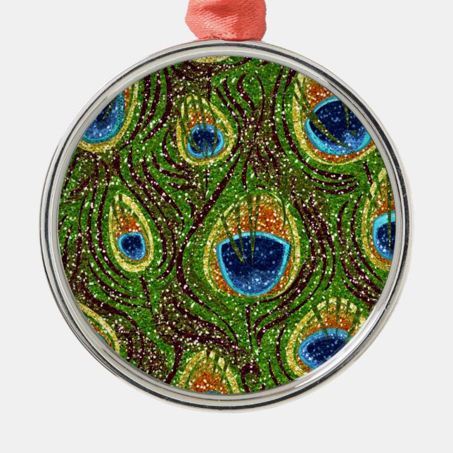 RAB Rockabilly Colourful Peacock Feathers Print Metal Tree Decoration (Front)