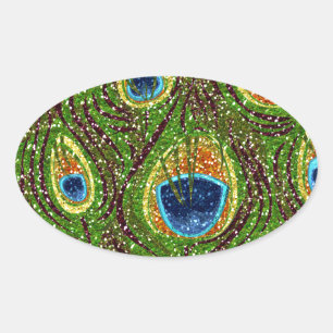 RAB Rockabilly Colourful Peacock Feathers Print Oval Sticker