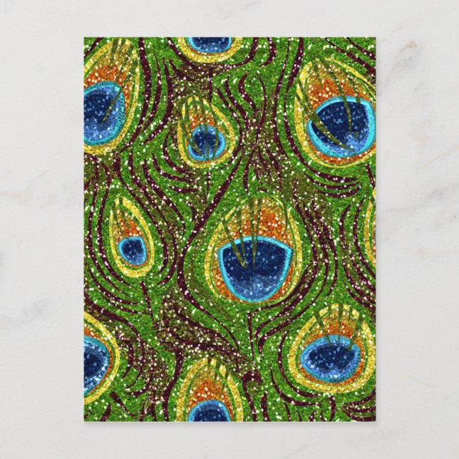 RAB Rockabilly Colourful Peacock Feathers Print Postcard (Front)